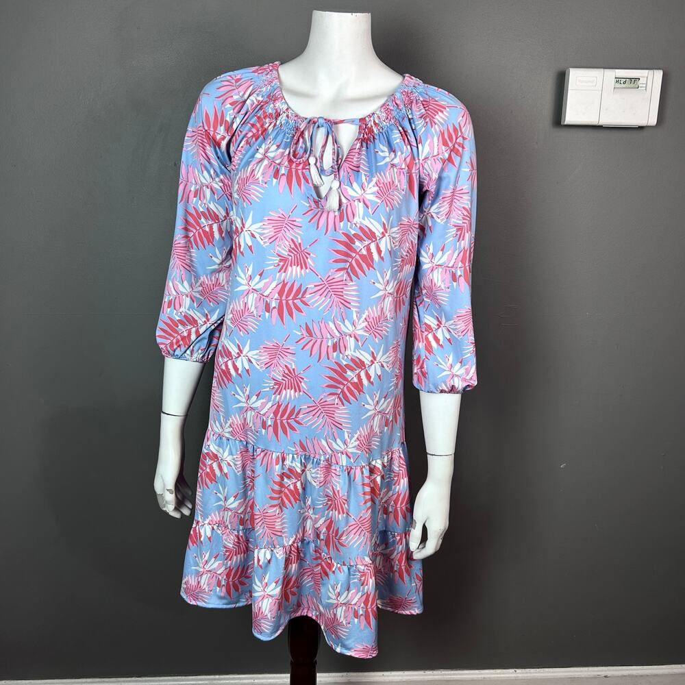 La Mer Luxe dress XS tiered beachy blue pink cover-up stretchy vacation